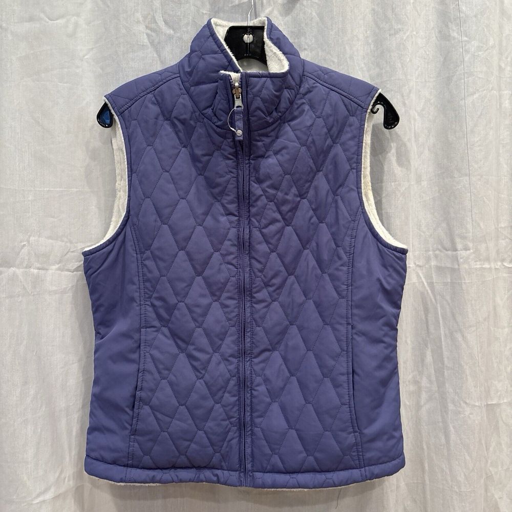 90s free country Woman's Small Quilted Reversible Fuzzy Vest White Purple